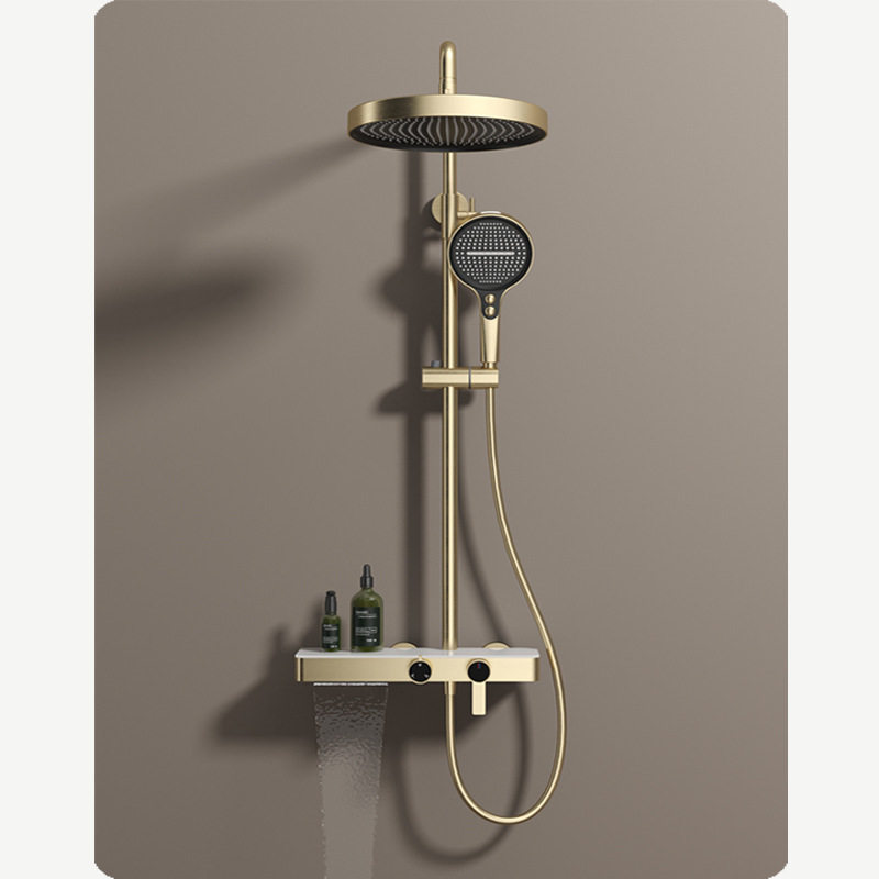枪灰色现代一体置物架淋浴花洒套装奶油色冷热简装拉丝金色多功能,家装主材,恒温花洒套装,淘宝优惠券,粉丝福利购,淘宝优惠卷