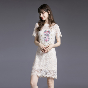 RM5805#欧洲站 夏季新款欧货洋气蕾丝镂空钩花卡通刺绣短袖套头连衣裙