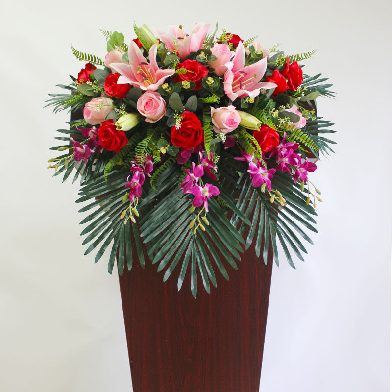 新款会议讲台花桌花签到装饰台仿真花假花酒店宴会演讲主席台花艺