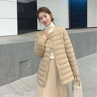 轻薄羽绒服女中长款小个子内胆宽松时尚中年妈妈外穿圆领轻便薄款