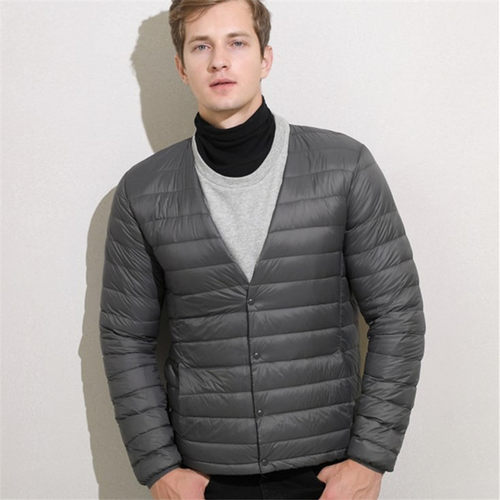 轻薄短款羽绒服男圆领内搭V领