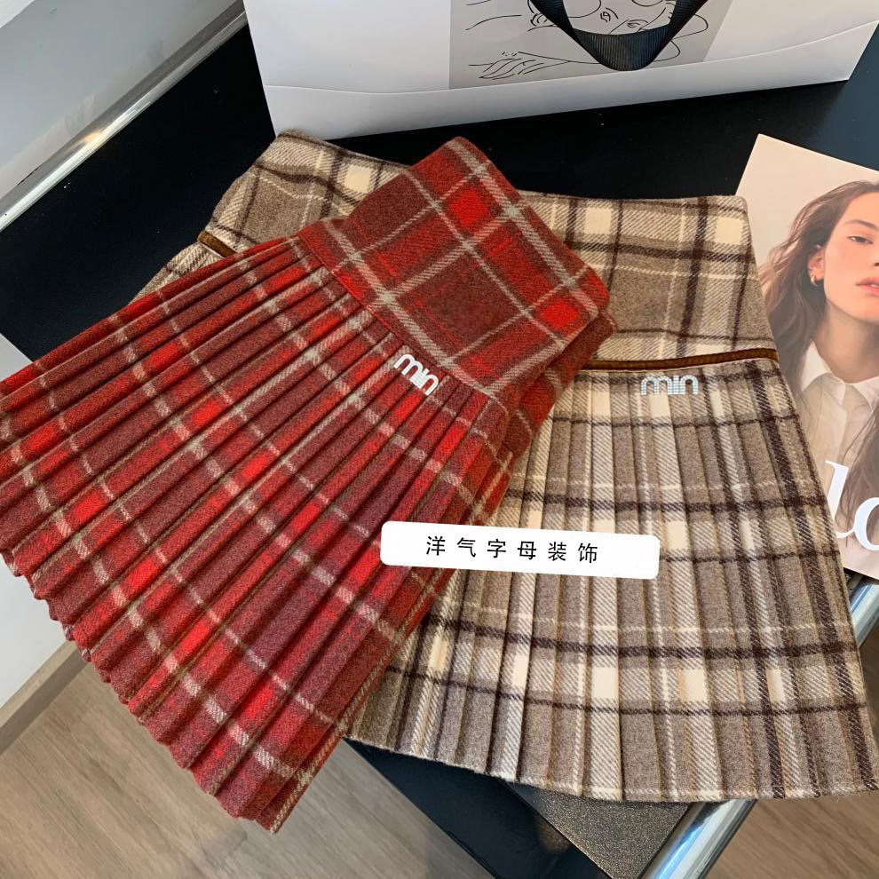 女童红色毛呢短裙2025秋冬新款韩版儿童时尚百搭压褶学院风百褶裙