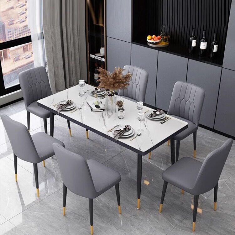 餐桌椅组合家用小户型现代简约仿大理石纹长方形北欧餐厅吃饭桌子