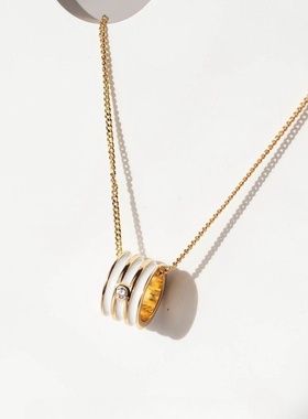 圈圈圆圆~S925银镀18K金白珐琅圈圈吊坠锁骨链简约气质素净百搭