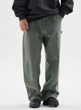 BUTTBILL 23AW复古重磅435G水洗伐木工装裤直筒铆钉纯色休闲长裤