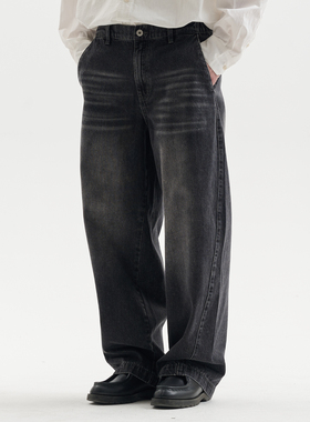 BUTTBILL 25AW日系复古抓纹水洗丹宁做旧牛仔休闲通勤长裤子男女