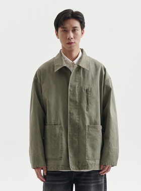 BUTTBILL 25AW重磅全棉珠帆做旧洗褪口袋夹克复古通勤日系外套男