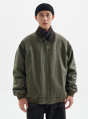 BUTTBILL 复古水洗工装灯芯绒古着风夹克圣达菲日系冬季棉服外套
