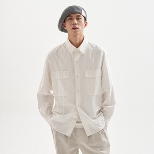 BUTTBILL 24AW撞色明扣水洗棉日系复古衬衫廓形工装口袋长袖衬衣
