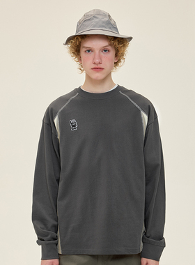 SAMESAME24SS重磅高密320G长绒棉骨位拼接插肩撞色长袖圆领T恤潮