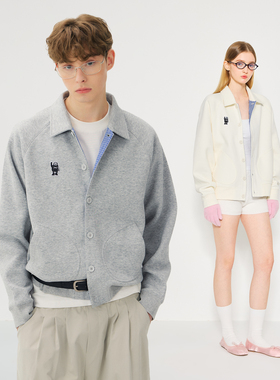 MYSAMESAME格子拼接灰色翻领卫衣开衫廓形POLO夹克外套秋cleanfit