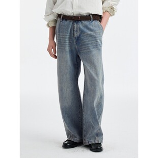 BUTTBILL 26SS弧线拼接12.8盎司复古通勤做旧牛仔裤丹宁休闲长裤