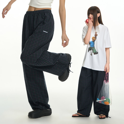 TGNS春夏阔腿裤复古格子裤男女