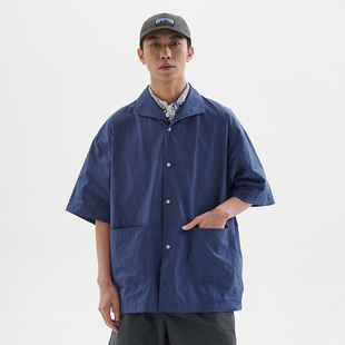 BUTTBILL 24SS复古海军领衬衫U型贴袋宽松落肩廓形短袖衬衣男情侣