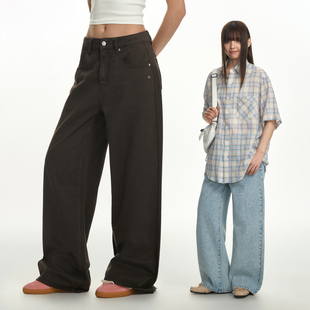 TGNS基础粉色软牛仔裤女夏季低腰宽松休闲直筒长裤日常百搭裤子男