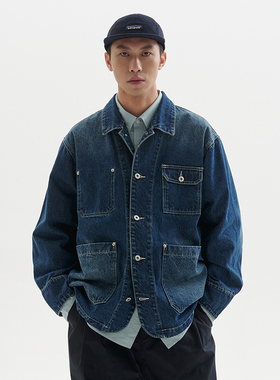 BUTTBILL 24SS复古12.5盎司水洗做旧牛仔夹克通勤口袋工装外套男