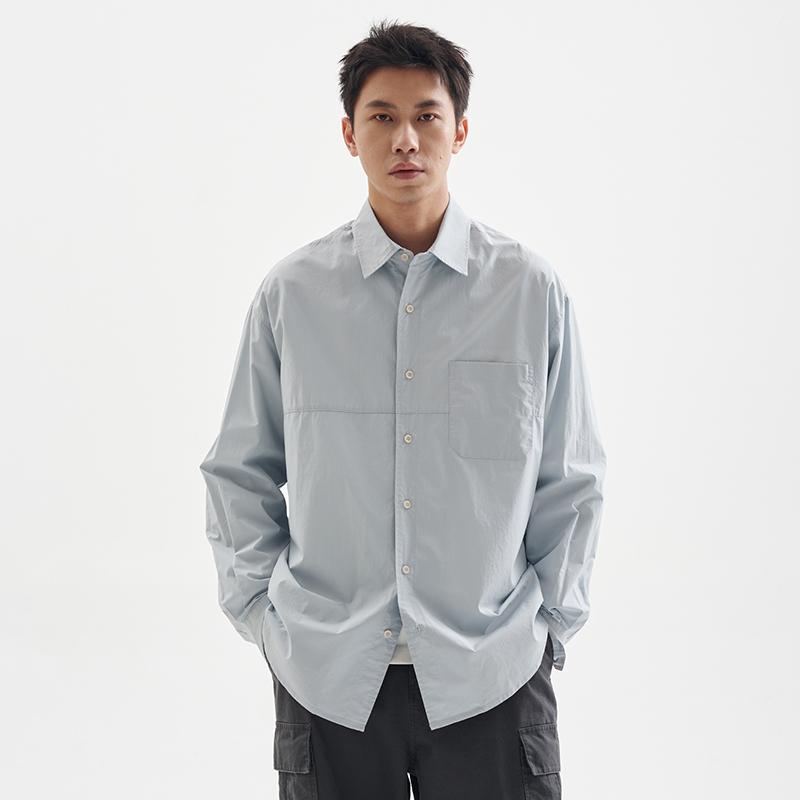 BUTTBILL水洗长绒棉休闲长袖衬衫