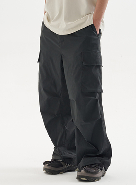 BUTTBILL 24SS日系复古3M吸湿速干褶皱宽松伞兵裤直筒休闲长裤男