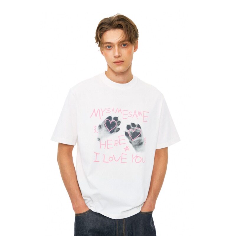 MYSAMESAME26SS猫爪爱心字母印花短袖T恤宽松休闲基础情侣款上衣