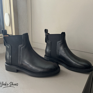 型秀气 鞋 黑色切尔西靴加绒低跟短靴真皮棉里 高档货 头层牛皮