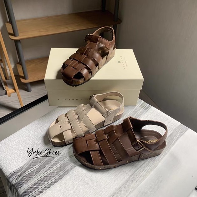 特！松弛感包头鞋～好看2025夏魔术贴罗马凉鞋牛皮复古镂空休闲鞋