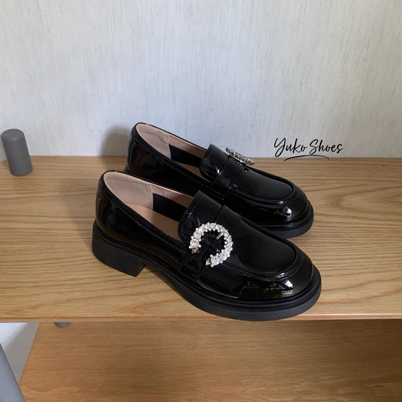 35#亏清~大厂出！2025真皮春秋水钻复古厚底乐福鞋英伦一脚蹬单鞋,女鞋,乐福鞋（豆豆鞋）,淘宝优惠券,粉丝福利购,淘宝优惠卷