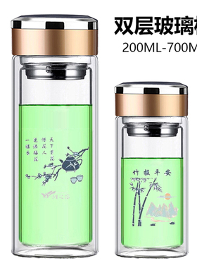 YZY/渊之源高硼硅双层玻璃杯子泡茶水杯字男女式隔热防爆水晶杯子