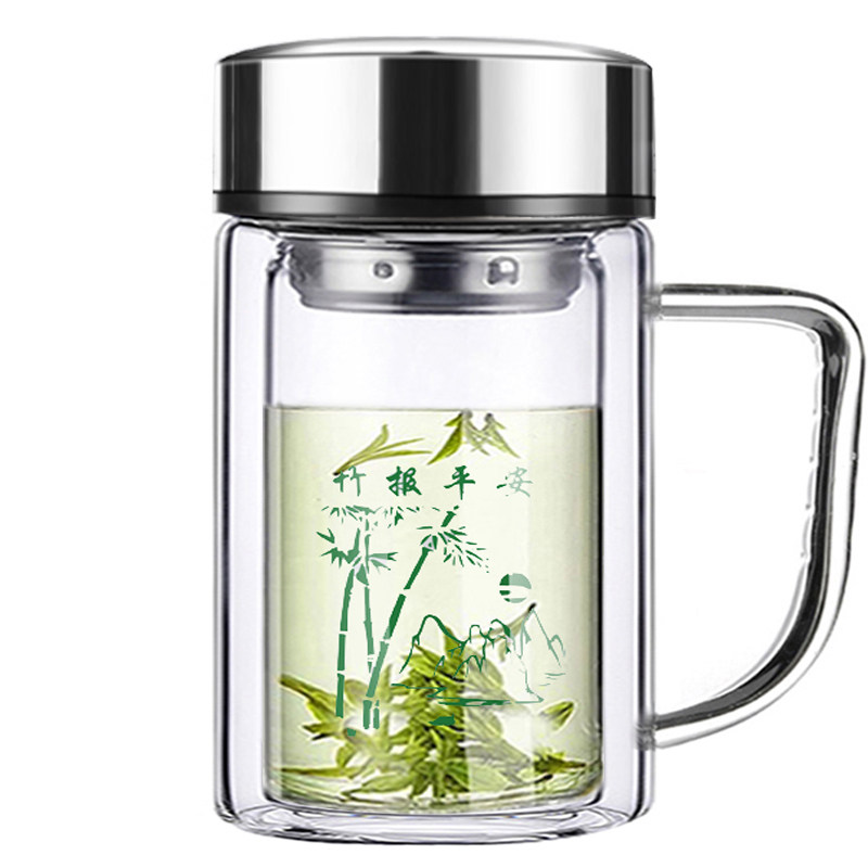 带手柄双层玻璃杯泡茶