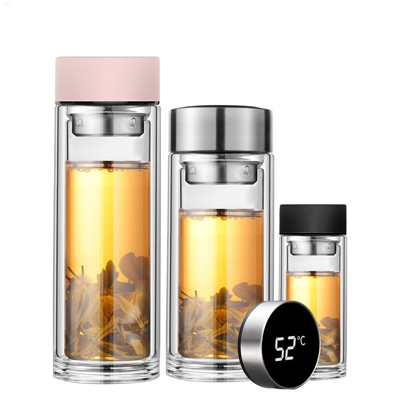 高档双层玻璃杯智能显温