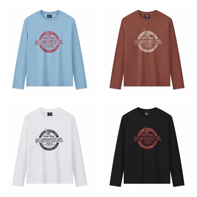 美式复古纯棉磨毛长袖t恤男