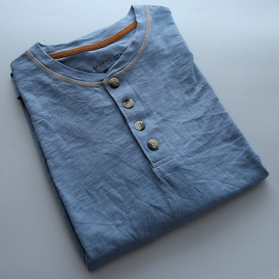 美国春季全棉亨利领复古长袖t恤