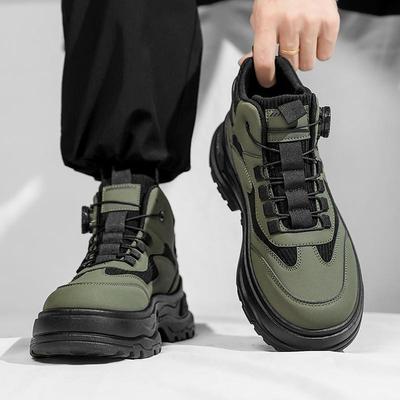 高帮男鞋2025新款秋冬季防滑耐磨工装旋钮板鞋户外运动厚底马丁靴