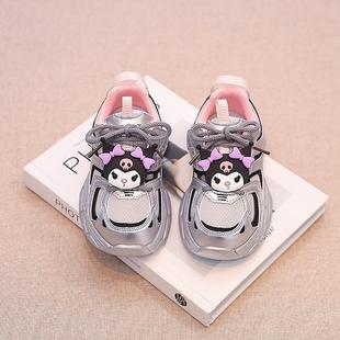 中大童百搭女孩老爹鞋 皮面儿童运动鞋 子秋冬2025新款 库洛米女童鞋