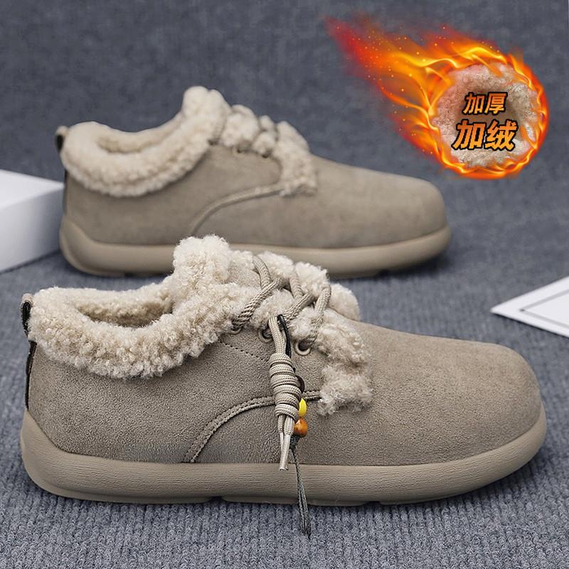 东北棉鞋男冬季2025新款户外防寒翻毛皮勃肯鞋加绒加厚保暖雪地靴