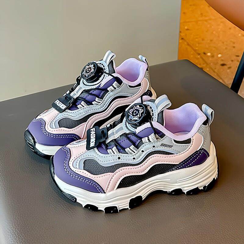 女童鞋春款2025新款儿童旋转纽扣运动鞋中大童品牌炸街女孩老爹鞋