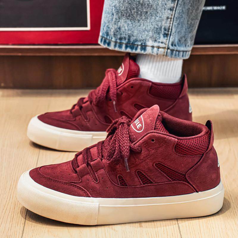 帆布鞋男鞋秋冬季2025新款本命年红色布鞋青少年运动休闲高帮板鞋,流行男鞋,高帮鞋,淘宝优惠券,粉丝福利购,淘宝优惠卷