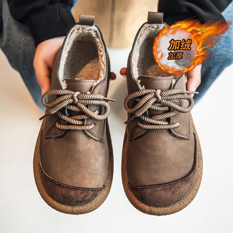 男鞋2025新款冬季加绒保暖潮流软底二棉休闲鞋男士复古工装皮鞋子