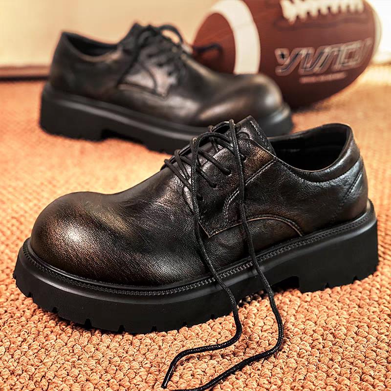 男鞋夏季复古英伦风休闲大头德比真皮皮鞋男士圆头工装低帮马丁靴