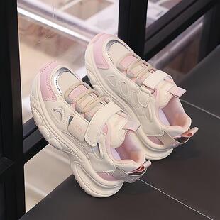 女童鞋春款2025新款儿童皮面防水运动鞋中大童软底女孩百搭老爹鞋