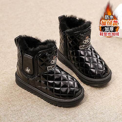 库洛米女童雪地靴冬季2024新款加绒加厚儿童大棉鞋哈尔滨女孩棉靴