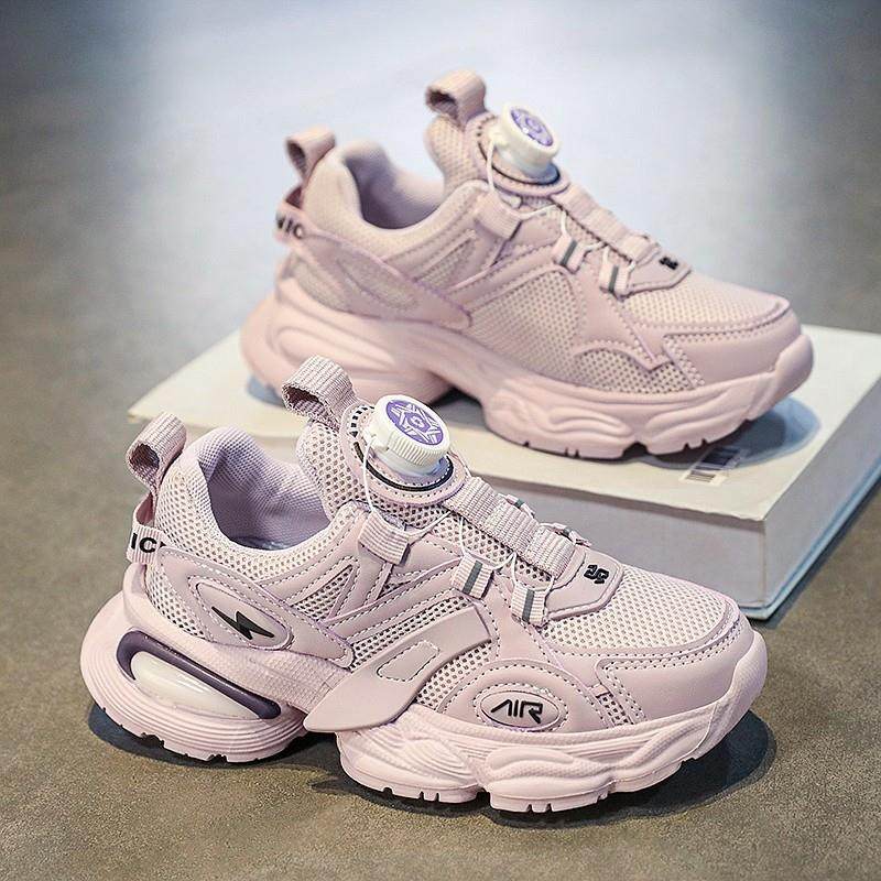 女童鞋春款2025新款网面透气儿童运动鞋中大童旋转钮扣女孩老爹鞋