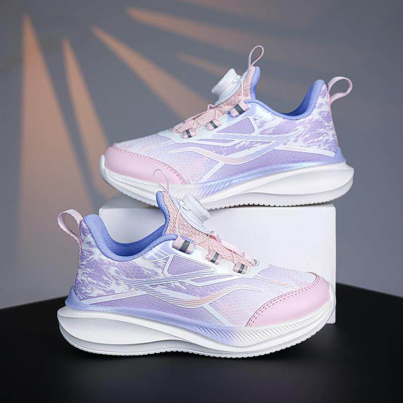 女童鞋子秋季2025新款皮面防水儿童运动鞋中大童旋转扣女孩跑步鞋