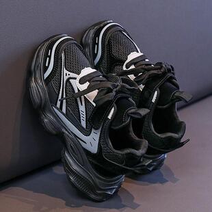 儿童网面运动鞋 男童鞋 子春季 2025新款 潮 中大童黑色耐脏男孩老爹鞋