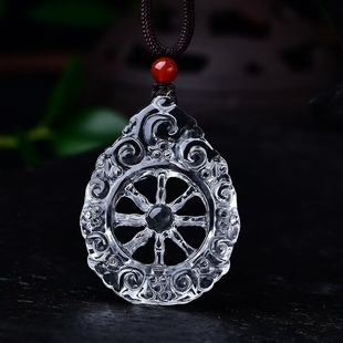 纯天然白水晶法轮吊坠，天然白水晶吊坠尺寸49：37：10mm