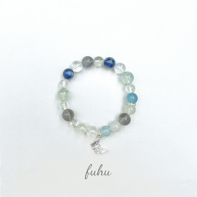 天然水晶手链蝴蝶纯银蓝晶石海蓝宝葡萄石灰月光手串喜补缺水木女