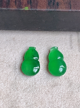 翠都翡翠珠宝缅甸天然A货玉石镶嵌戒面冰种辣绿葫芦一对wz000347