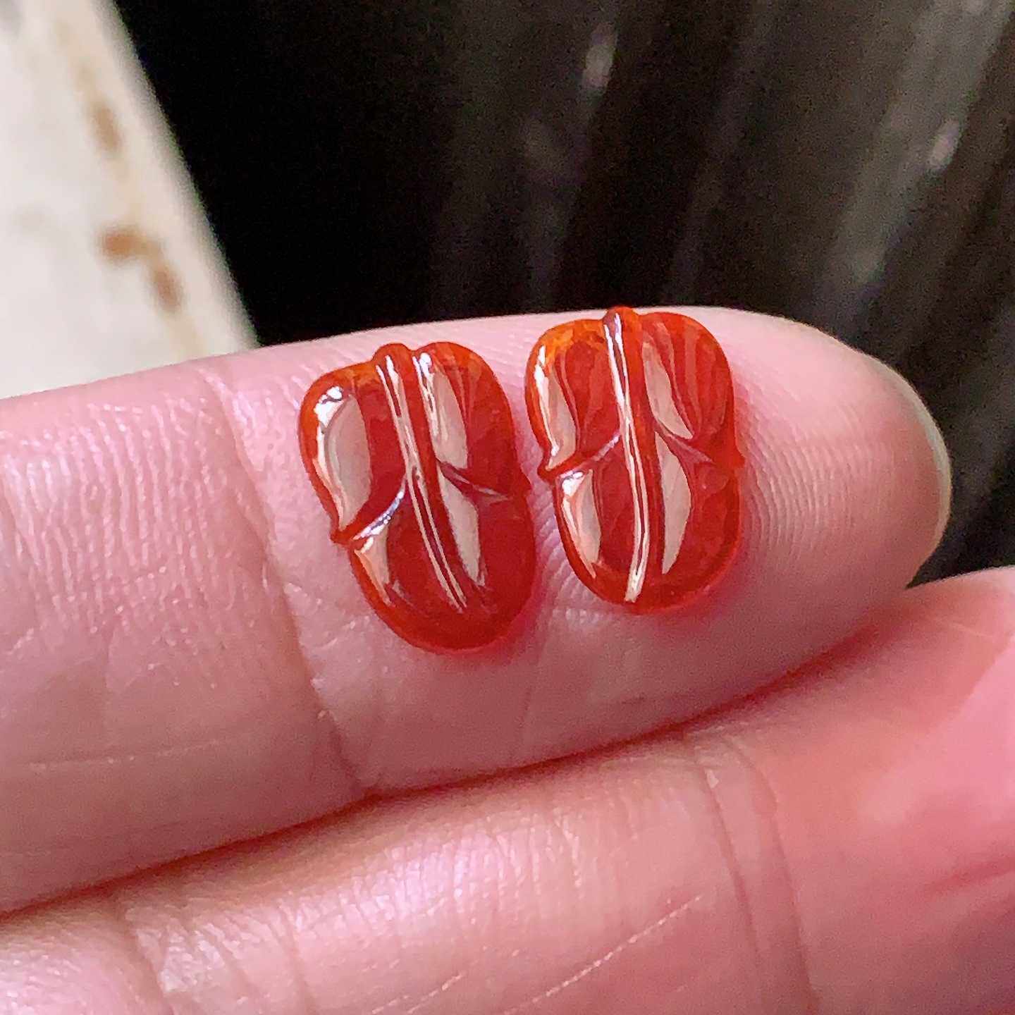 翠都翡翠珠宝缅甸天然A货玉石裸石镶嵌面冰种红翡叶子一对100202