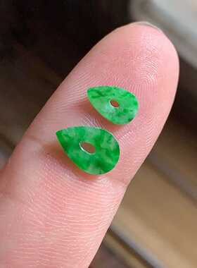 翠都翡翠珠宝缅甸天然A货玉石镶嵌戒面花青水滴形戒面一套300103