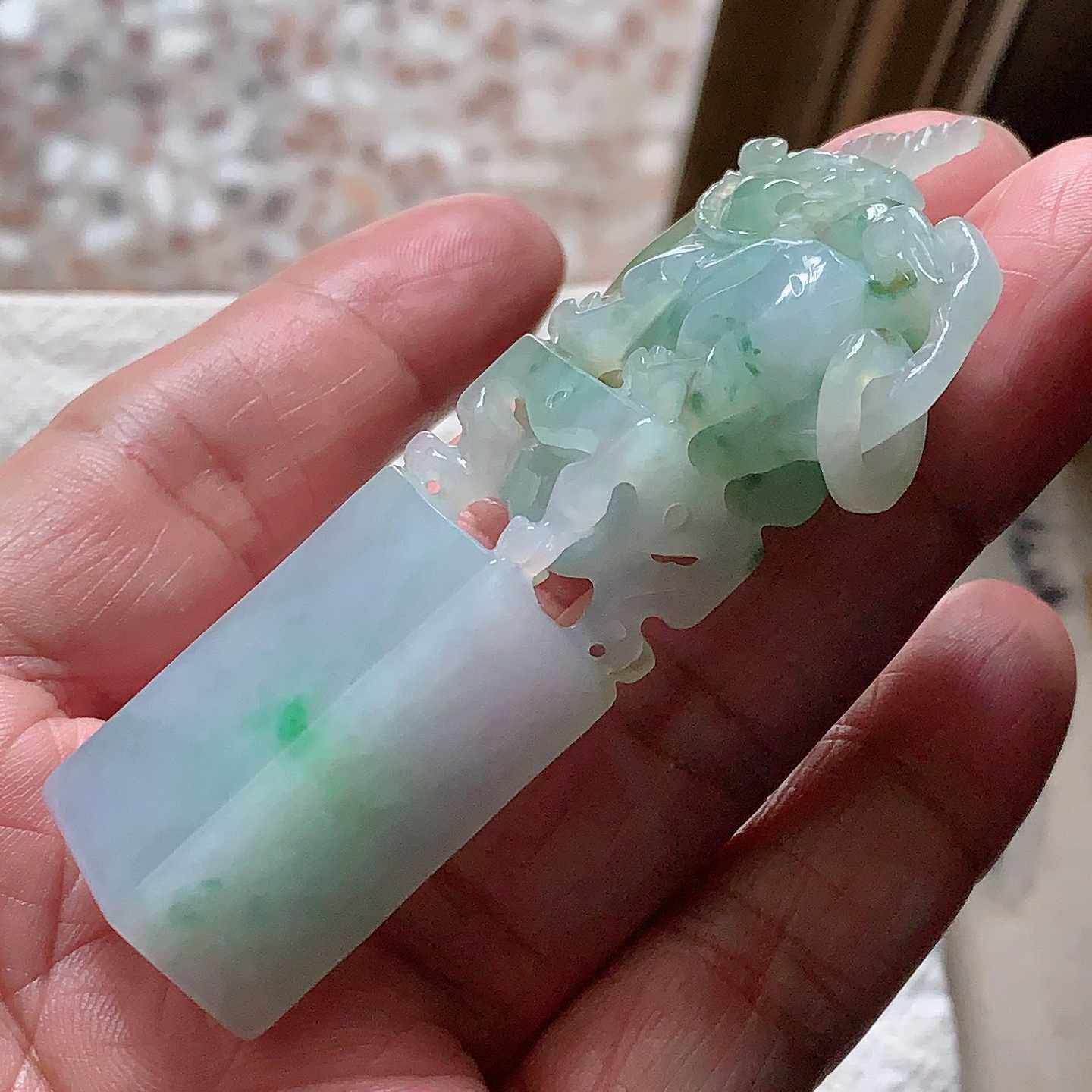 天然缅甸翡翠A货玉石珠宝新品摆件送鉴定证书双彩麒麟印章500092