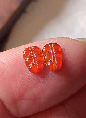 缅甸天然翡翠A货玉石裸石镶嵌面送证书冰种冰红叶子一对000910